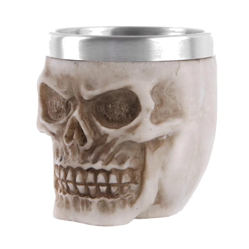Edelstahl Totenkopf Tasse Bier Kaffee Tasse Wikinger Trinkbecher Skelett Harz Bier Tasse Halloween Geschenk Dekoration Ornament