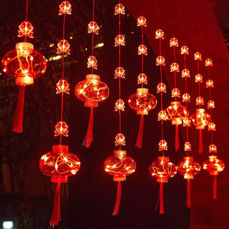 Red Lantern Curtain String Lights for New Year and Spring Festival - Perfect for Bedroom, Shop, Supermarket, Window, Balcony, or Door Decorations