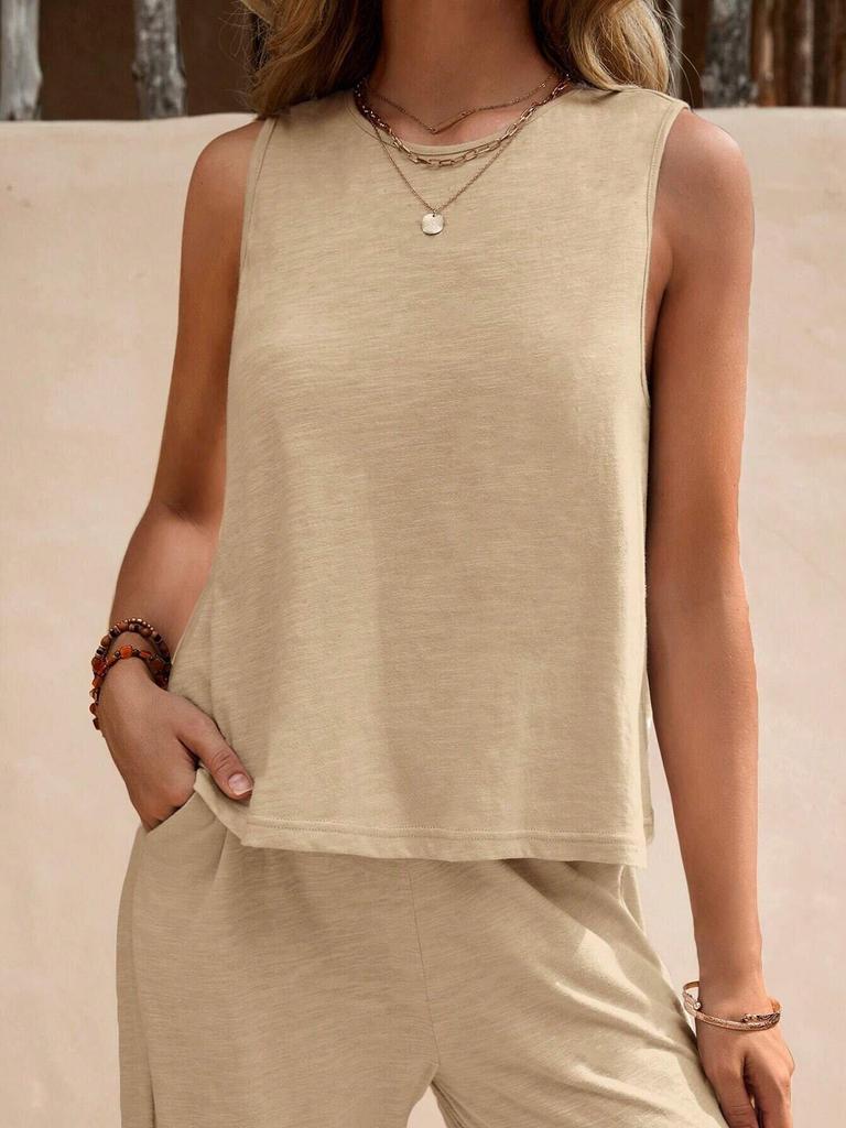 2025 Summer Women's Trendy Cotton Two-Piece Set: Versatile Loose Pullover with Round Neck - European & American Style