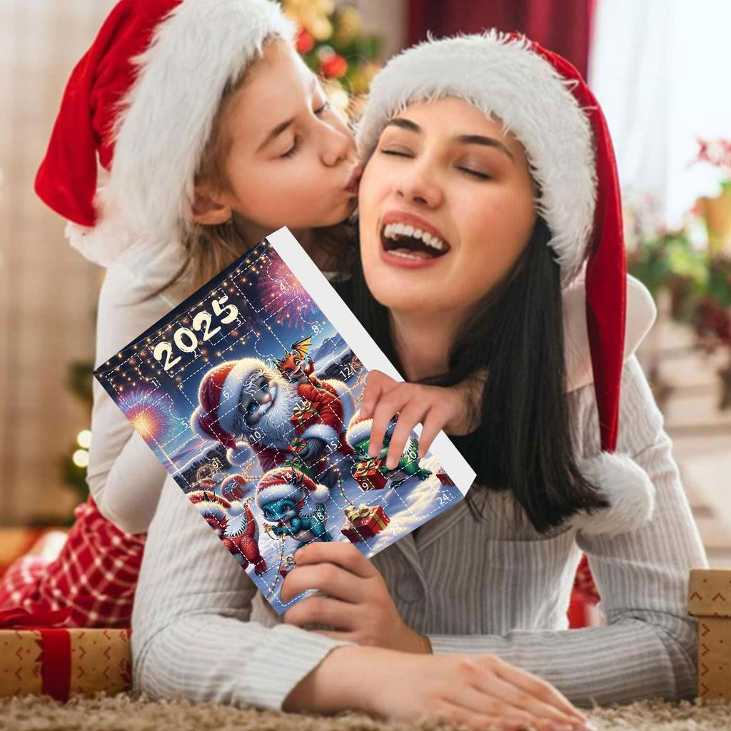 24-Tage Weihnachtsbaumschmuck mit Weihnachtsmannmützen Niedlicher Drache Countdown-Kalender Mini Weihnachtsbaum Drachenanhänger für Heimdekoration