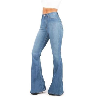 Women Denim Pants Trousers Bell Bottoms High Waist Fitted Jeans Ladies Flare Pants Wide Leg Tight Trousers