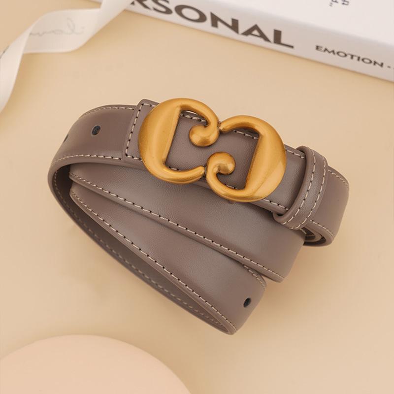 New Women's Belt Genuine Leather Cross Pattern Fashionable Versatile Smooth Buckle Belt Women's Casual Jeans Belt