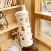 Cute Bear Thermos Coffee Cup Stainless Steel Tumbler Kawaii Boba Tea Water Bottle With Straw Cover Cap Large Thermal Cups 850ml
