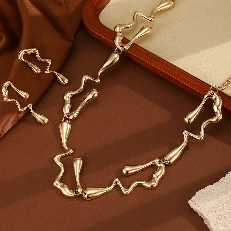 Retro Irregular Necklace Earrings Jewelry Set Fashion Personality Lava Style Necklace