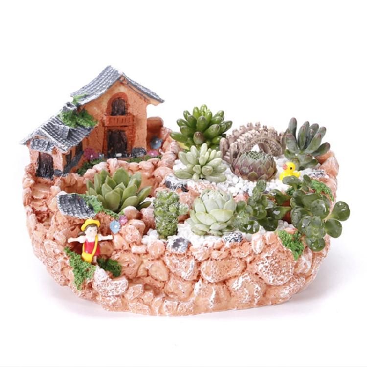 Garden Miniature Sweet House Cottage Flowerpot DIY Bonsai Pots for Succulents Plant Indoor Outdoor Tabletop Decoration