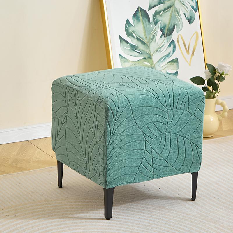 Jacquard Square Ottoman Stool Cover Solid Color Elastic Footrest Slipcover All-inclusive Anti-dirt Footstool Cover for Bedroom