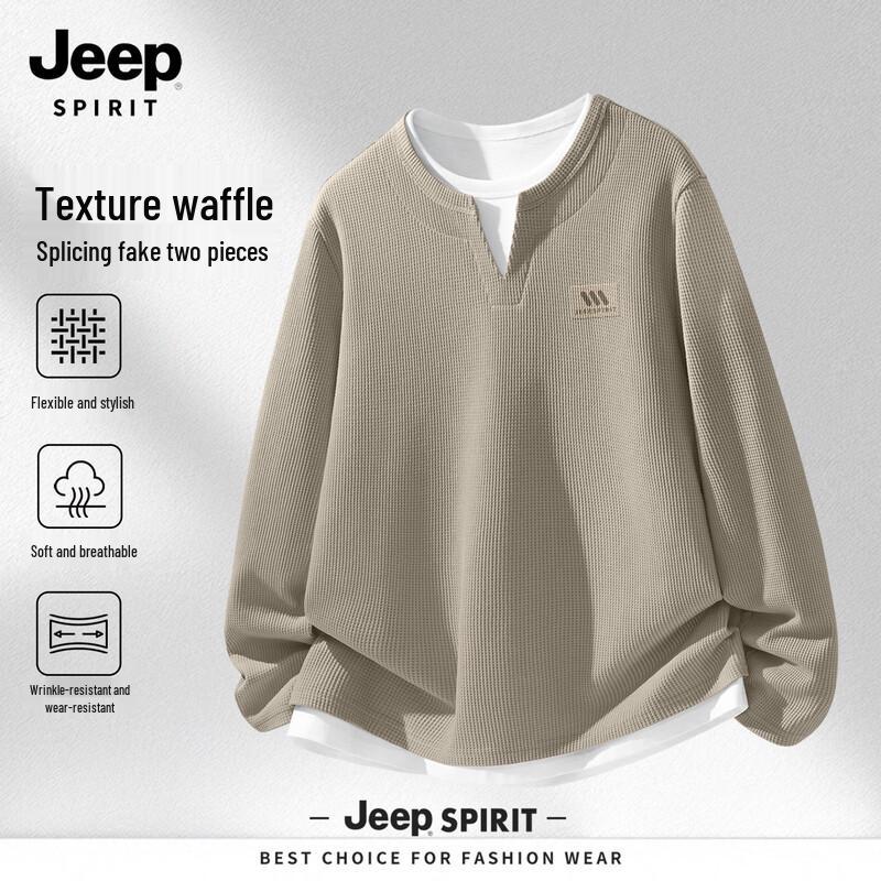 JEEP SPIRIT Men s Long-Sleeve Waffle-Knit Faux Two-Piece T-Shirt XL
