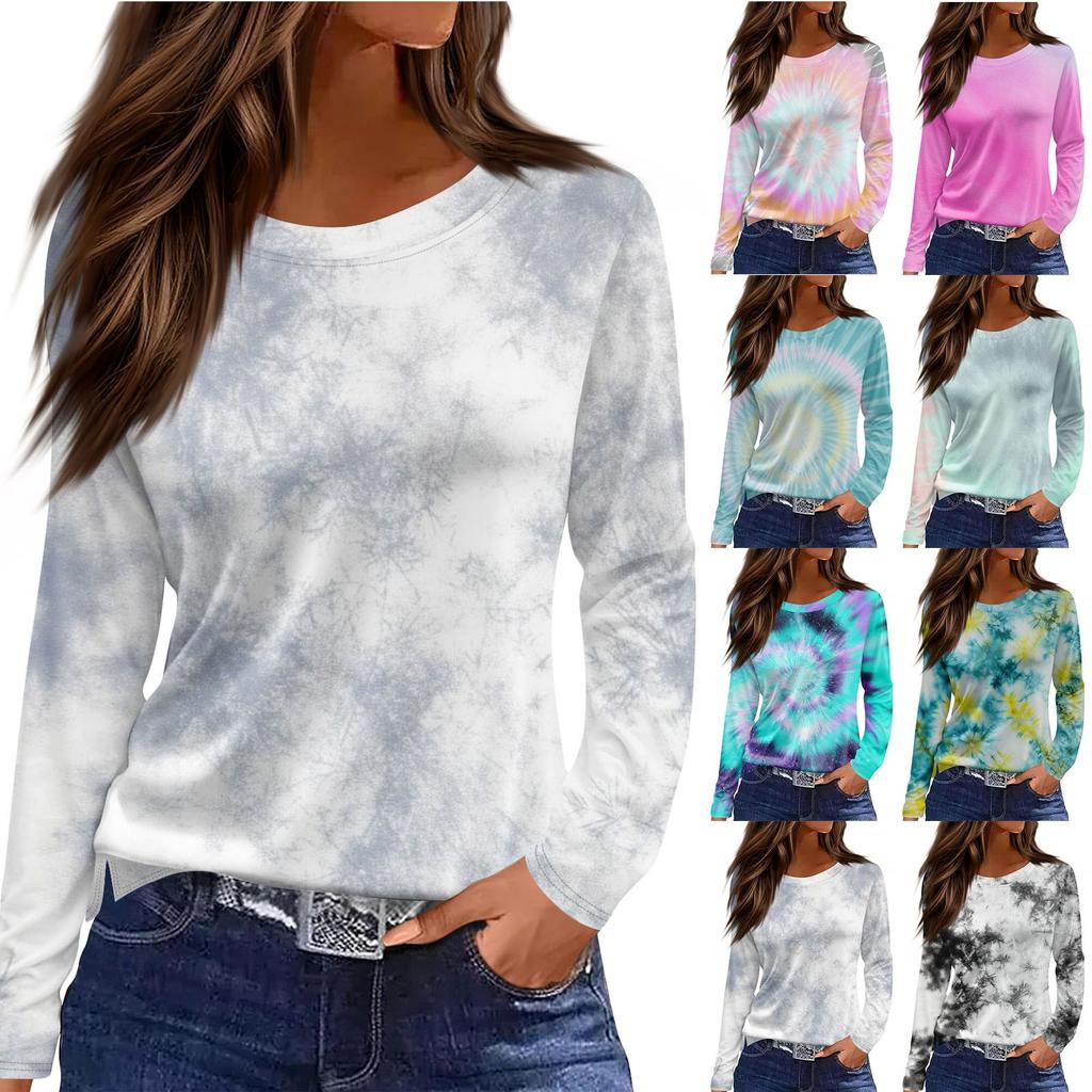 Damski codzienny top z długim rękawem z nadrukiem z okrągłym dekoltem