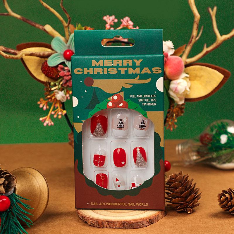 Christmas Short Style Removable Nail Stickers - Cross-Border Hot Selling Wearable Manicure Stickers