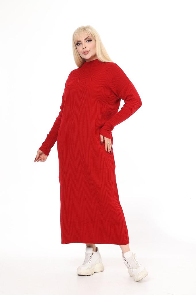 Women's Big Size Dress Green Half Turtleneck Knitted Knitted Dress