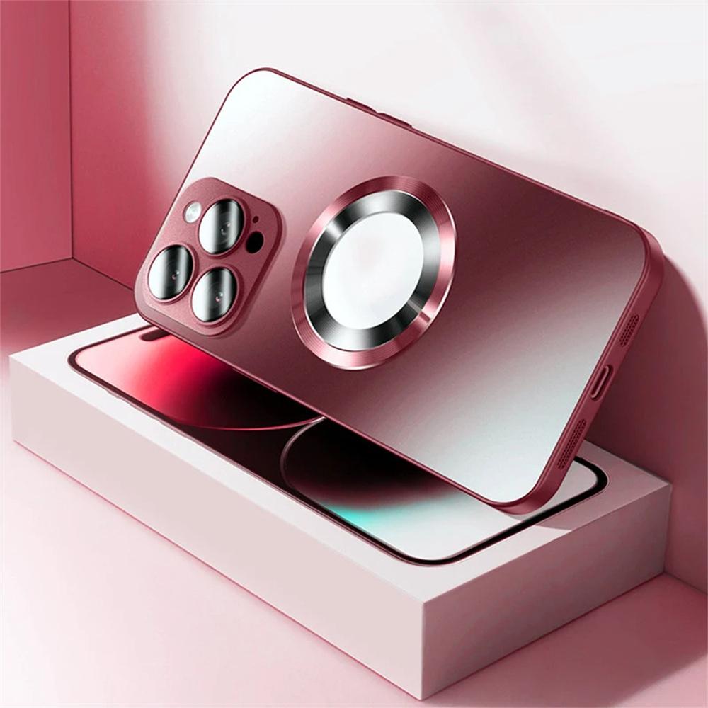 AG Frosted Glass Magnetic Phone Case For 16 15 Pro Max 14 13 12 11 For Magsafe Wireless Charging Plain Cover