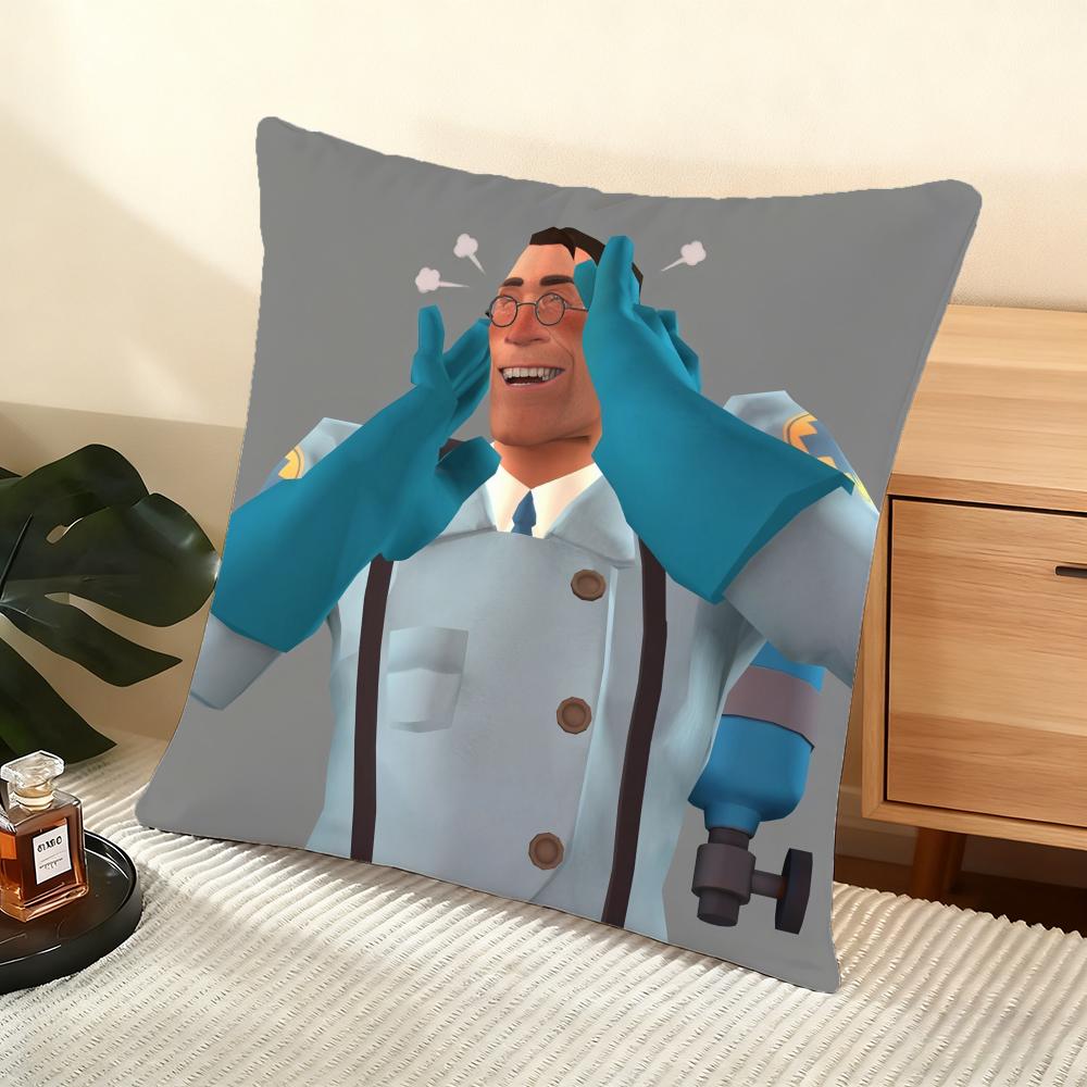 T-Team F-Fortress 2 Cushion Cover Soft Short Plush Pillow Cover Smooth Cozy Texture Aesthetic Cushion Case Home Decor