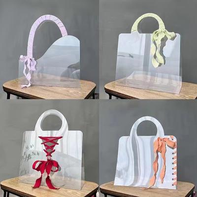 1PC Bouquet Blumen Verpackung Handtasche ohne Bänder Transparent Handtasche PET frische Blume Box