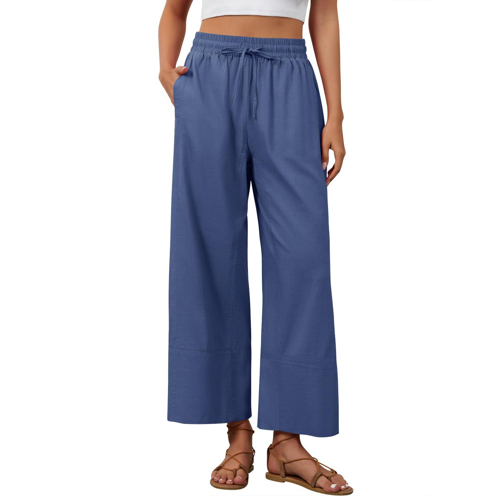 

Women s Long-Legged Wide-Leg Casual Pants With Drawstring And Pockets XL