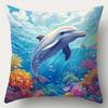 4PCS Cartoon Ocean Pillow Covers: Seahorse, Dolphin, Turtle, Jellyfish & Coral. Lifelike Print for Bedroom, Sofa & Party Decor
