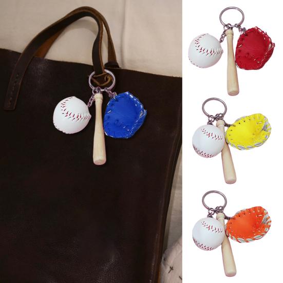 Baseball Keychain Pendant Zinc-Iron Alloy Wood Faux Leather Baseball Bat Cap Team Gift Baseball Fan Accessory