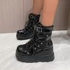 Cosplayer Gothic Motocyklowe Buty 2024 Nowa Platforma Gruby Wysoki Obcas Botki Damskie Fajne Koturny Punk Kobieta Czarne Buty Damskie