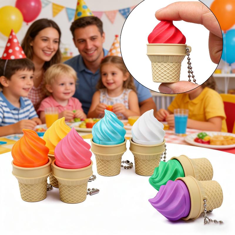 Fun Colorful 3D Printed Ice Cream Keychain Relief Mechanical Keyboard Keycap Finger Keychain Bag Pendant Stress Relief Toy