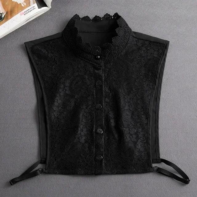 Damen Spitze Abnehmbarer Kragen Vintage Einfarbig Falscher Kragen Revers Bluse Top Verstellbar Frauen Damen Falscher Blusenkragen