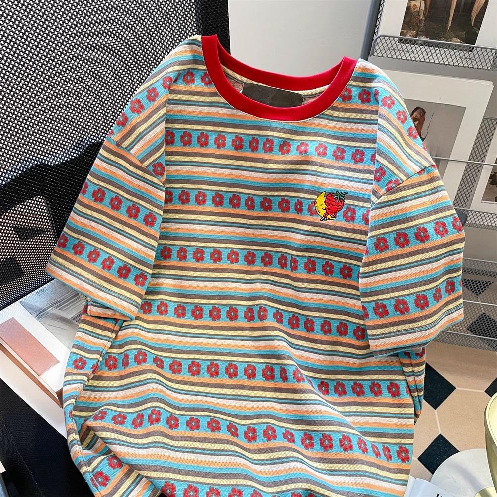 2024 Letní barevné tričko s květinovým potiskem pro ženy Oblečení Harajuku vintage Nadměrné tričko z čisté bavlny Dámské luxusní oblečení Y2k Topy