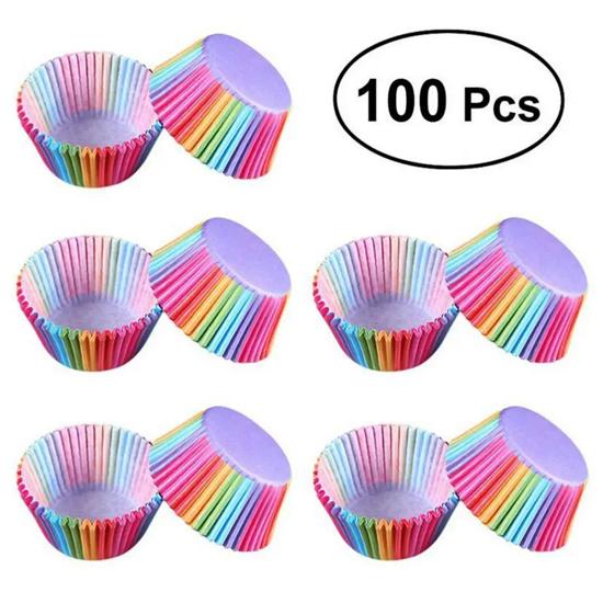 Baking Mold Cake Bottom Tray 100 Pack Cake Paper Tray Colorful Printed Mafen Cup Cake Paper Cup