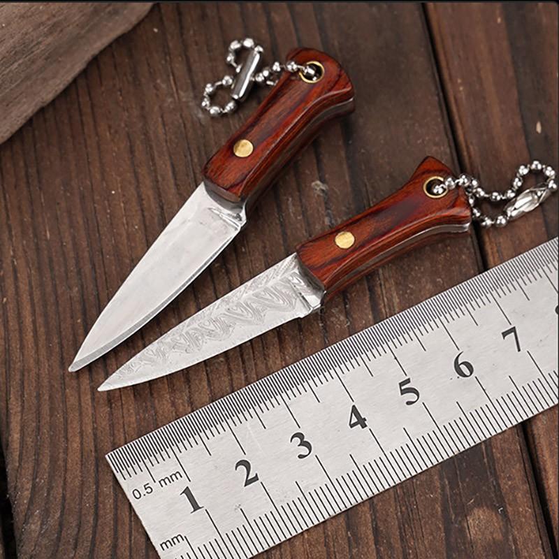 Wooden Handle Mini Knife with Leather Cover Multitool Hand Tools Express Cutter Keychain Pocket Knife Gift for Men Women