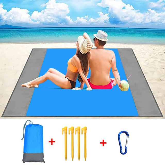 Oversized Beach Towel Mat Sand Free Beach Wind Proof Waterproof Picnic Blankets Beach Mat Oversized Pocket Picnic 4 Anchor