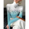 Women's Cheongsam Collar Long-sleeved T-shirt with Blue and White Gradual Change Base Color and Floral Positioning Pattern Print