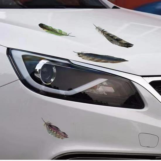 3D Reflective Feather Car Door & Body Stickers: Scratch Cover & Creative Decoration