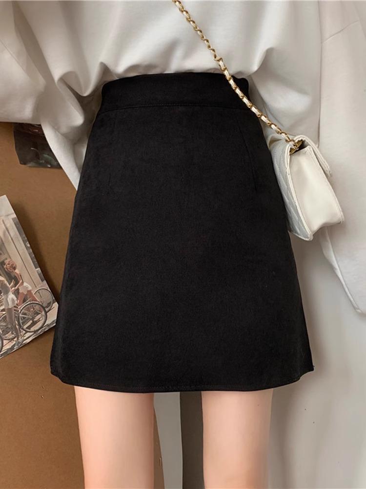 

Женская черная шерстяная юбка А-силуэта, облегающая фигуру, большого размера, с высокой талией, закрывающая бедра, для фигуры типа «груша», осень/зима 2023 M