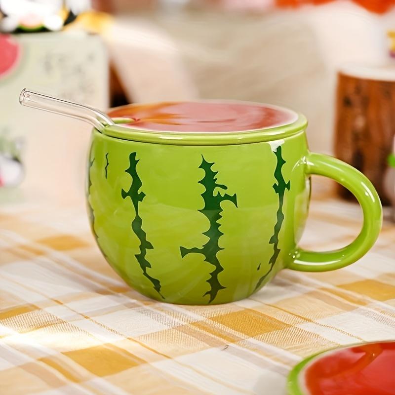 

Adorable Watermelon-Themed Ceramic Mug with Straw , Large Capacity, Leak Proof, Reusable, Hand-Wash Only, Ideal for Coffee, Tea, Milk, and Water
