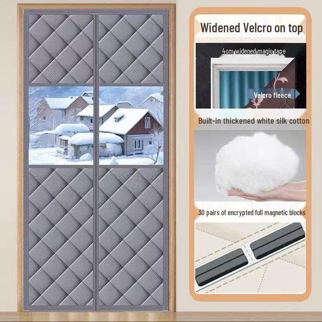 Tenda per porta in cotone magnetica senza foratura: Protezione invernale antivento e calda, Sigillo autoadesivo, Divisorio domestico.