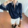 Women's Autumn Half-Zip Knit Sweater with Cross-Stripe Collar and Layered Look
