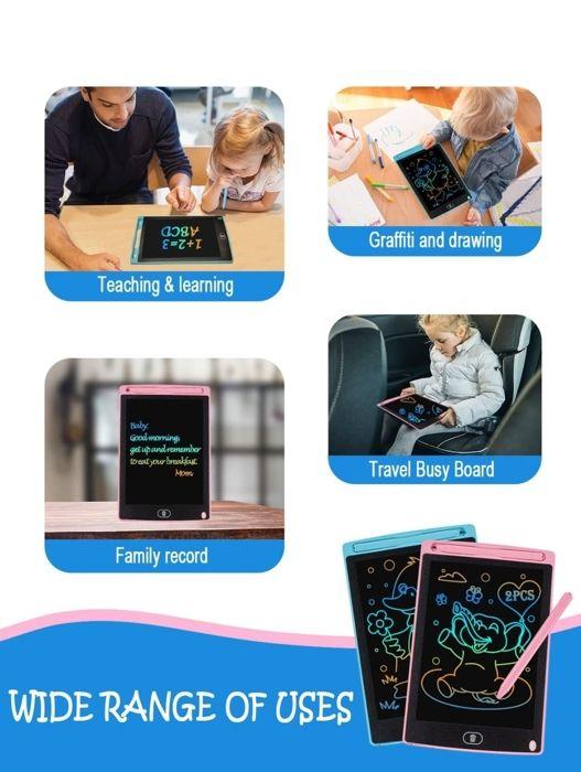 2 Tablettes d'écriture LCD 8,5 Pouces - Colorées, Effaçables et Réutilisables - Jouet éducatif idéal pour enfants de 2 à 7 ans !