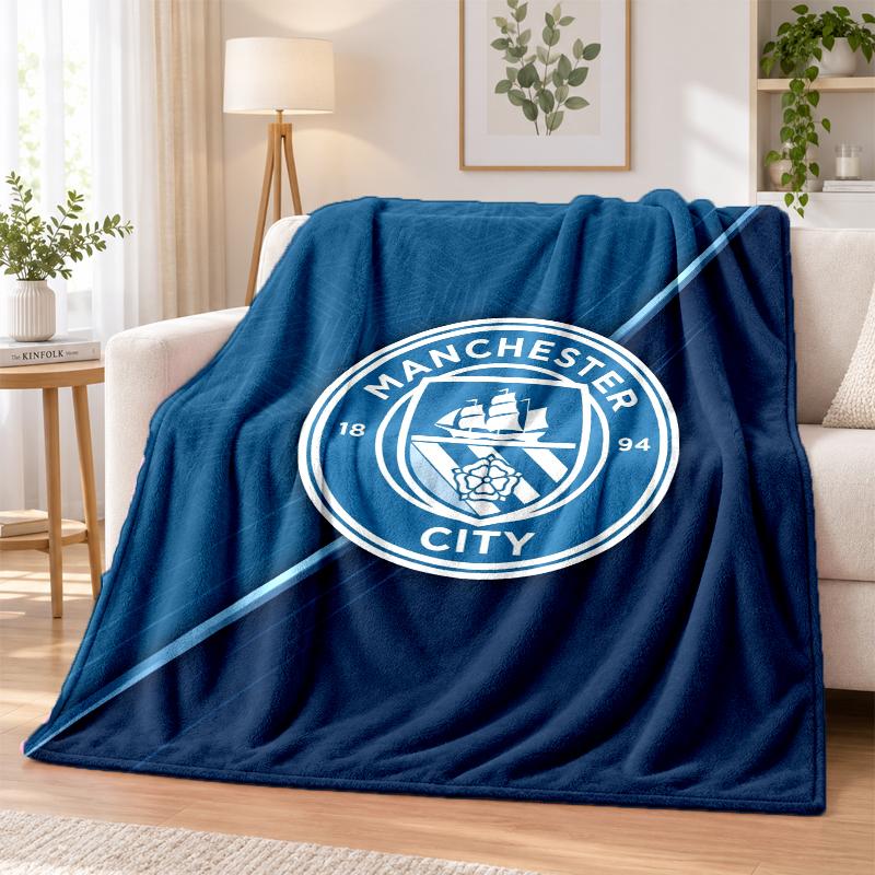 Manchester City Printed Flannel Blanket Warm Comfort Bed Throw For Indoor Home Decoration