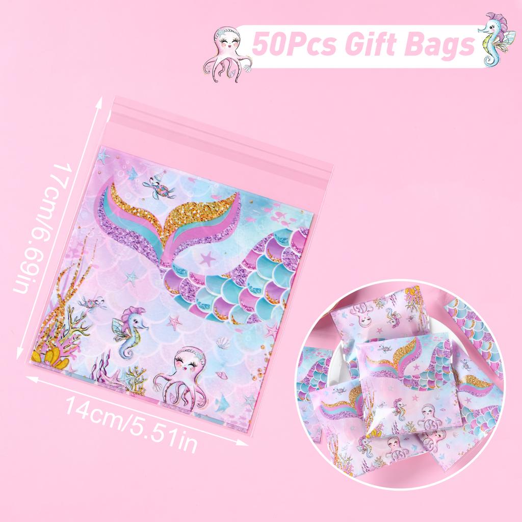 Mermaid Party Plastic Goodie Bags Mermaid Tail Candy Gift Bags for Mermaid One Birthday Sea Themed Party Decor Baby Shower Favor