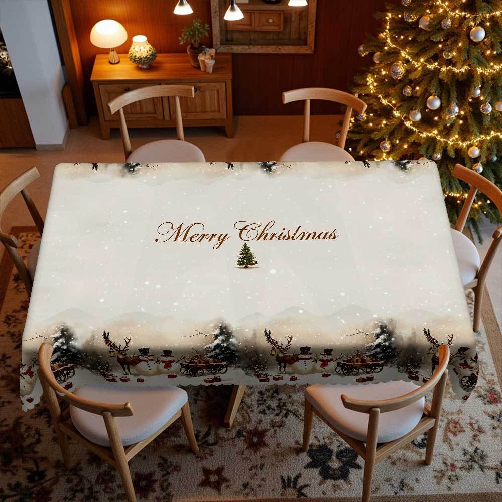 Weihnachts-Tischdecke Wasserdicht Und Ölfest Schneemann Rentier Geschenk Schnee Weihnachten Dekorative Tischdecke, Runder Tisch Quadratischer Tisch Universell