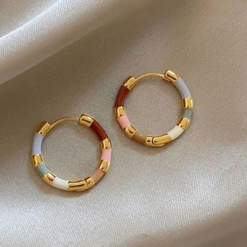 Korean  Colorful Enamel Mini Metal Round Hoop Earrings for Women Daily Wear Party Sexy Sweet Ears Accessories
