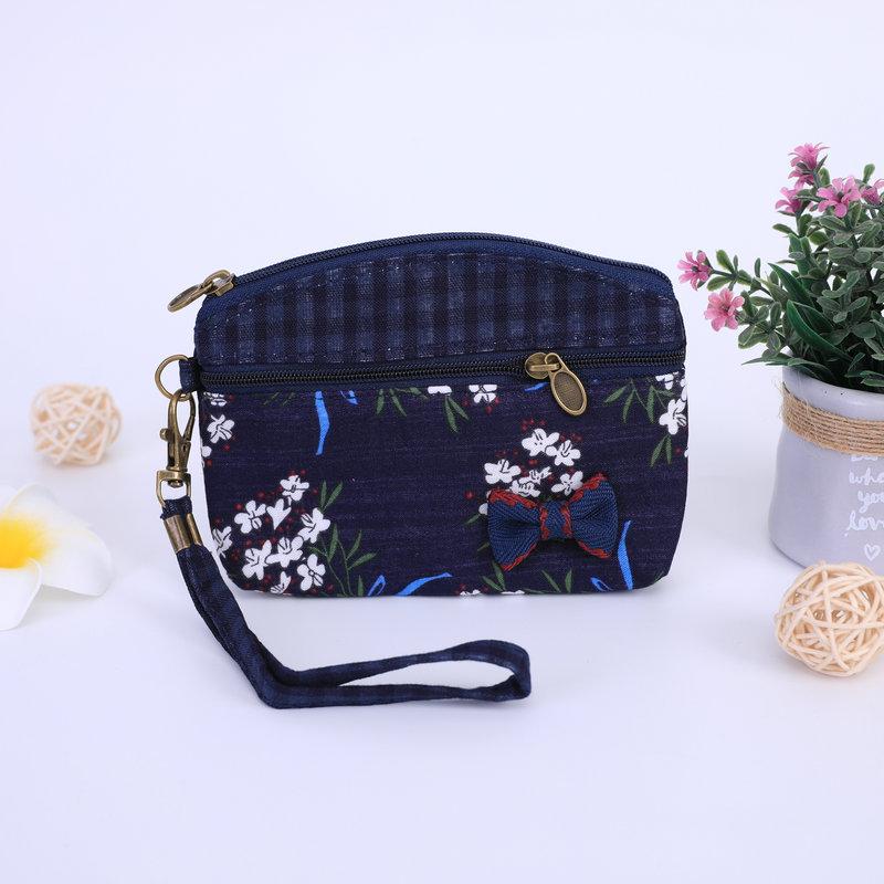 

Женская сумочка из ткани с цветочным узором и двойной молнией для монет и дам