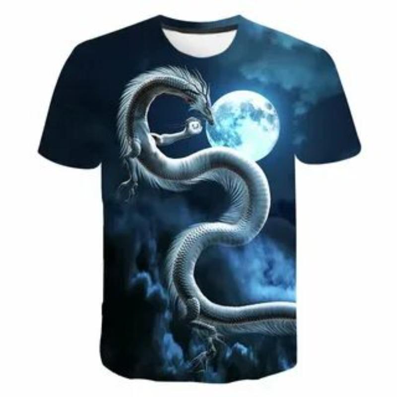 Summer Round Neck Loose Animal Series T-shirt Domineering Dragon Pattern 3D Printing Comfortable Casual Soft Short Sleeved T-shirt