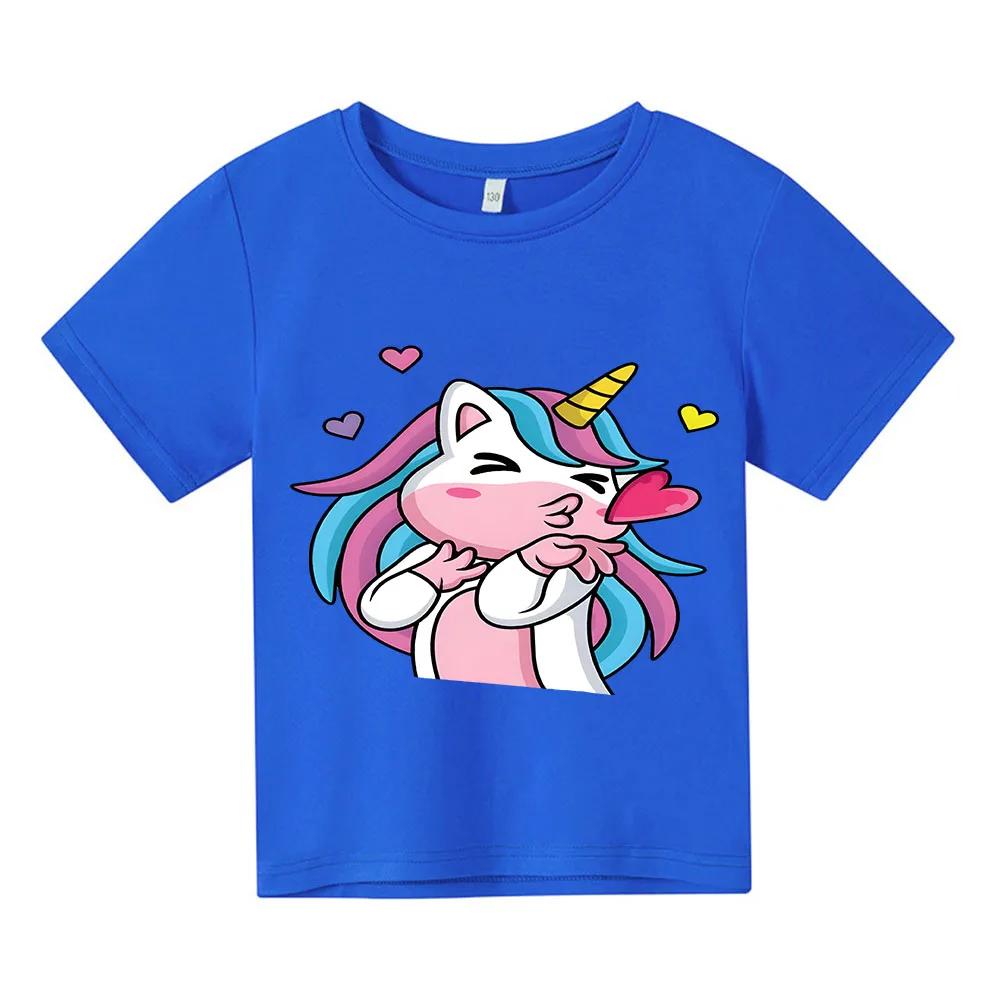 2026 New Unicorn Summer Print T-shirt Cartoon 100%Cotton T-shirt Round Neck Short-sleeved Tops Boys Girls Clothes Y2k One Piece