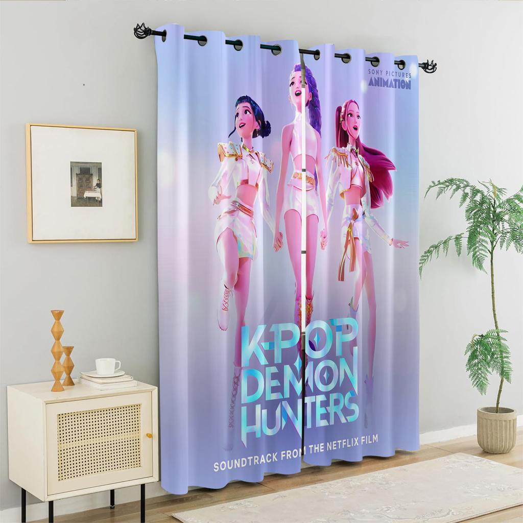 2 Bucăți Perdele Blackout Imprimate K-Pop Demon Hunters Potrivite Pentru Dormitor Sufragerie Birou Baie Decor Mașină Lavabile