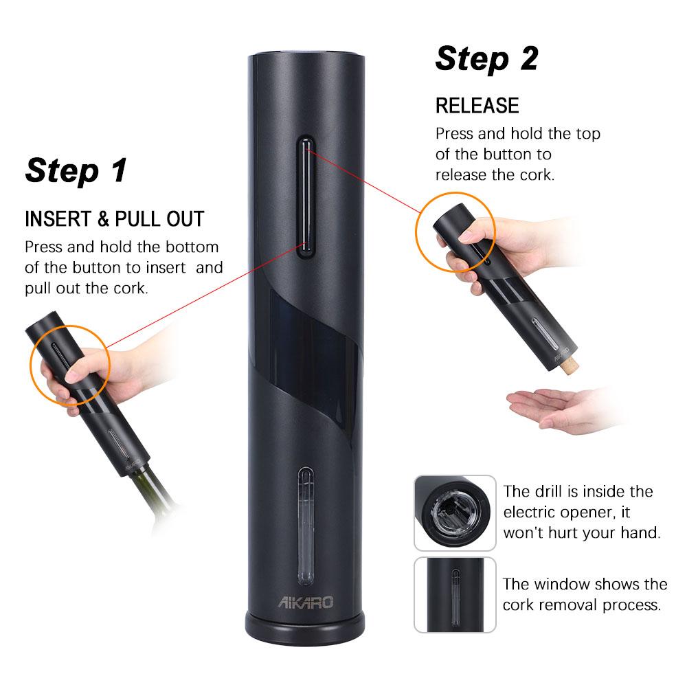 AIKARO Electric Wine Bottle Opener Automatic Electronic Corkscrew (Set with Base)