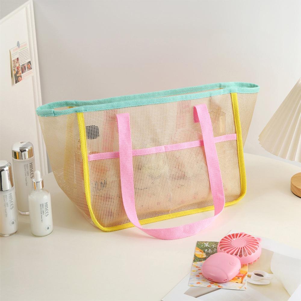 

Fashion Clear Beach Tote Bag Candy Color Large Capacity Transparent Bag Nylon Mesh Shoulder Sling Bags Woman