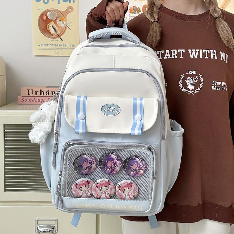 Japanese Ins Clear Student Light School Bag Cute College Girl Contrast Elementary and Junior High School Student Backpack