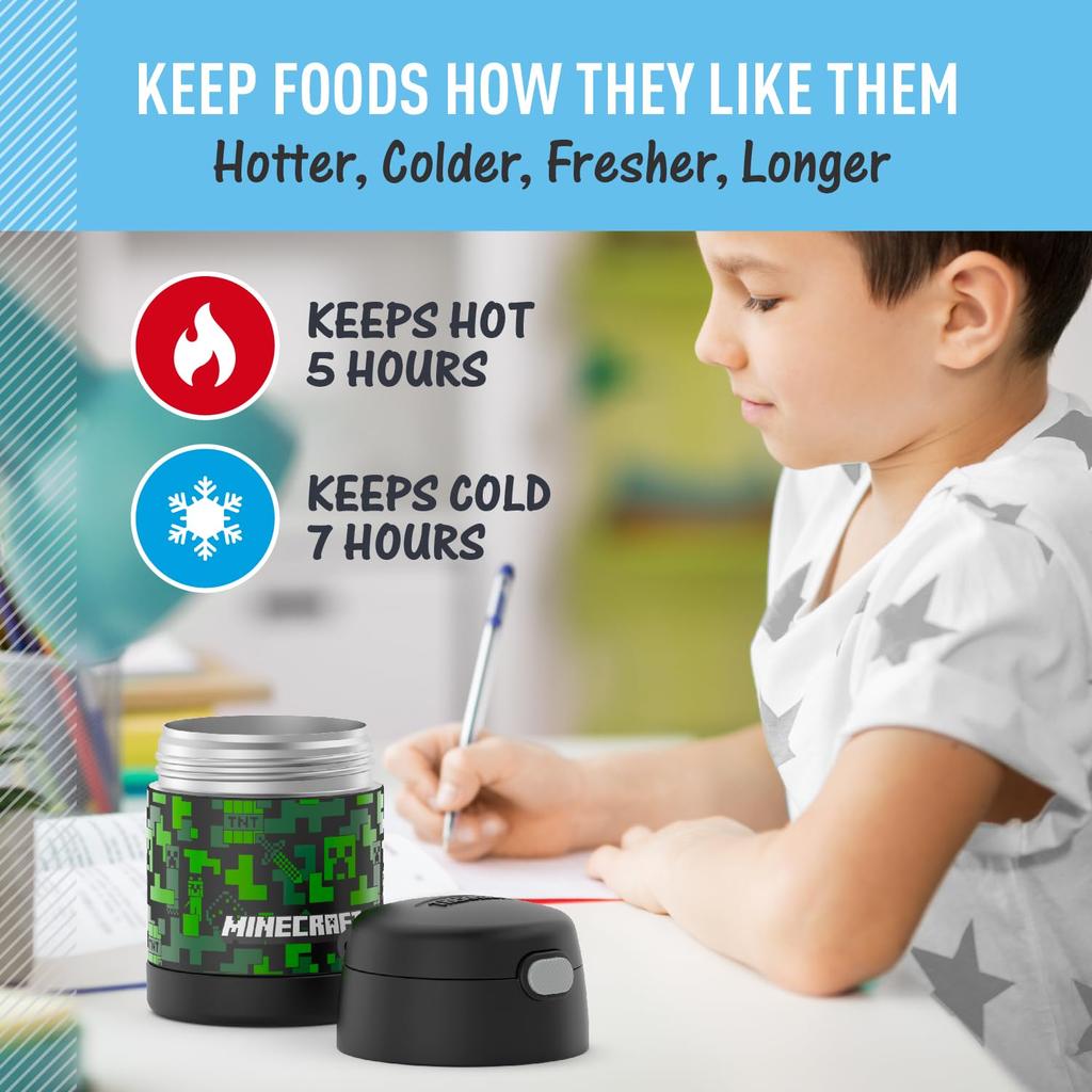 THERMOS FUNTAINER 10oz Edelstahl Vakuumisoliertes Suppengefäß mit Löffel Minecraft Kinder