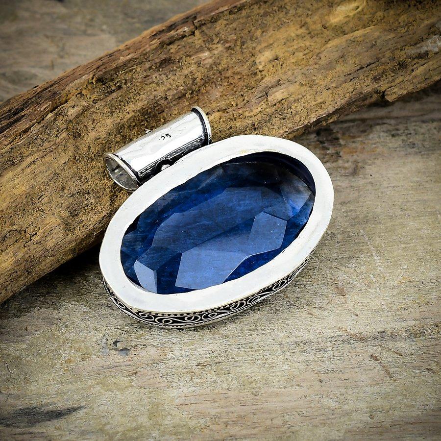 Iolite Quartz Gemstone Handmade 925 Sterling Silver Jewelry Pendant 1.58" M-152