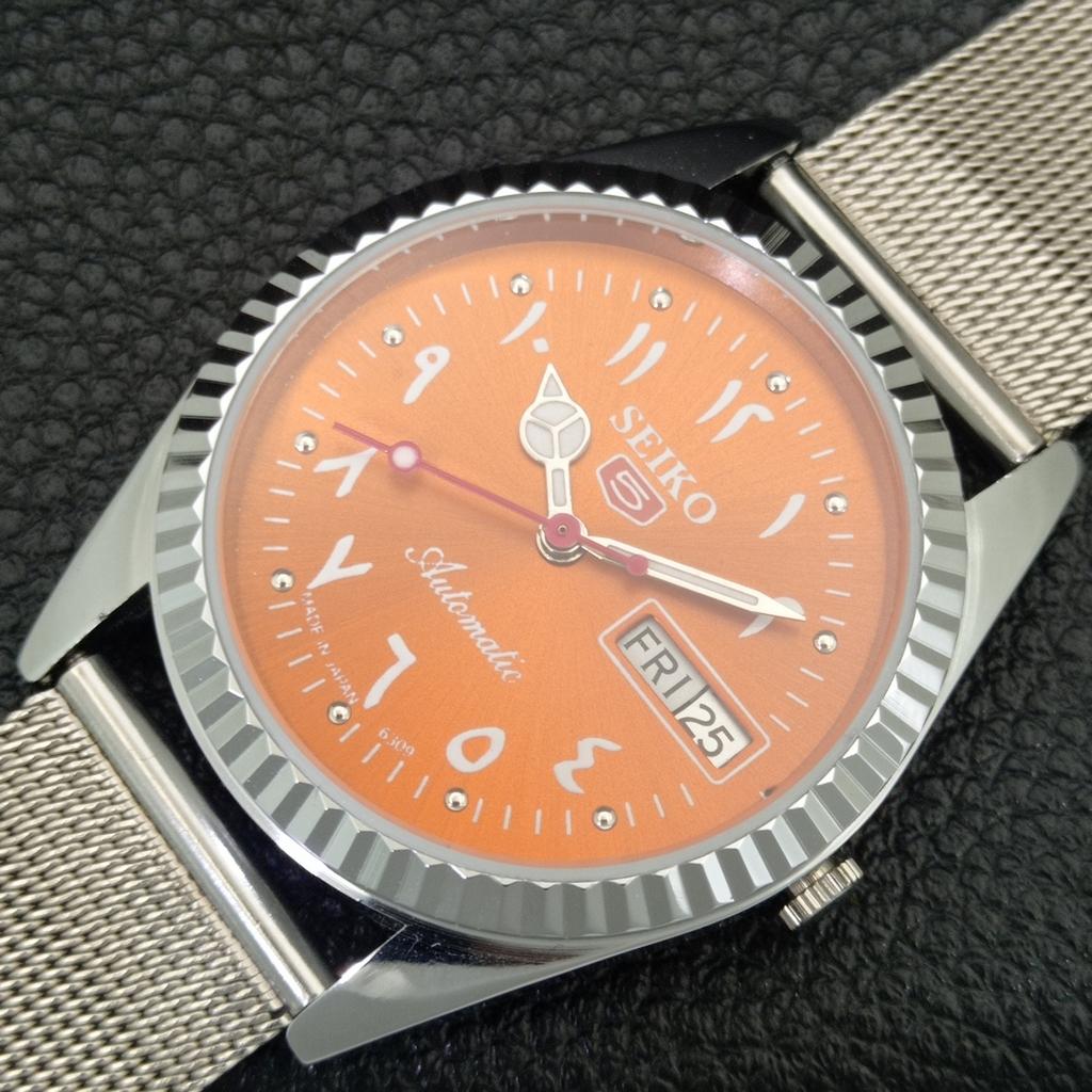 VINTAGE SEIKO 5 AUTOMATIC 6309A REFURBISHED JAPAN MENS ORANGE WATCH a442515-1