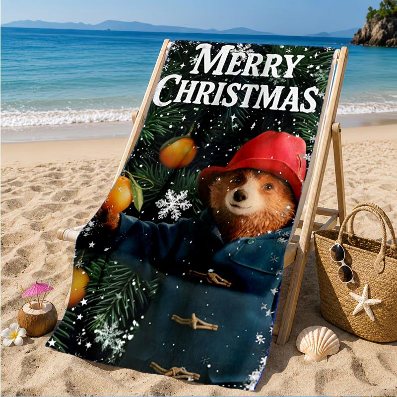Red Hat Bear In The City Beach Towel, Super Soft Microfiber, Perfect Gift for Her/Him, Birthday, for Pool, Beach, Travel, Decor Beach Party