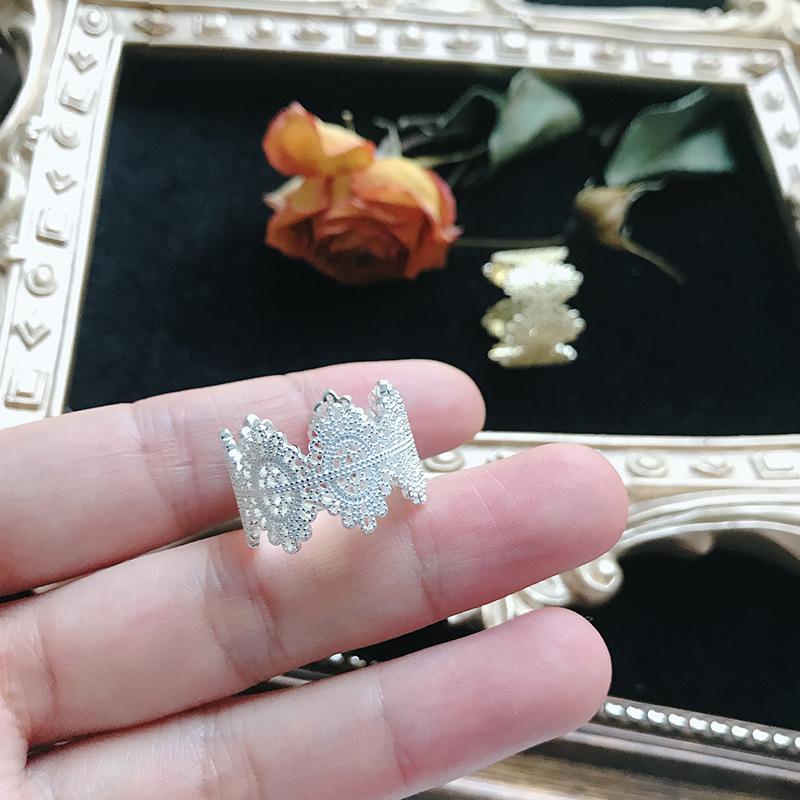 ANENJERY Hollow Lace Flower Open Rings for Women Trendy Creative Design Adjustable Ring Party Jewelry Accessory